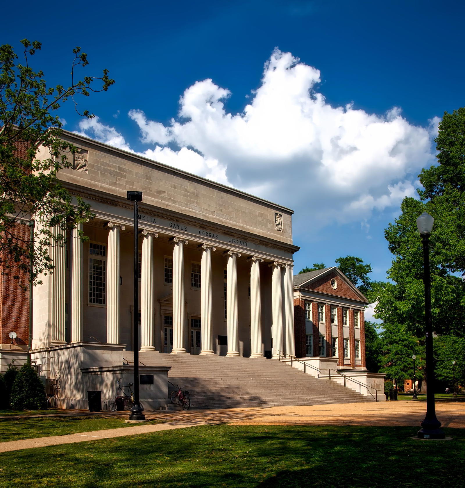 Historic university building with columns