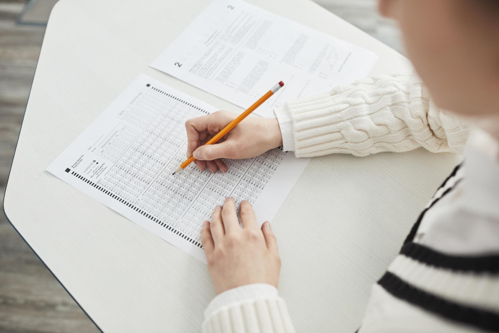 Close-up of a student working through a standardized test